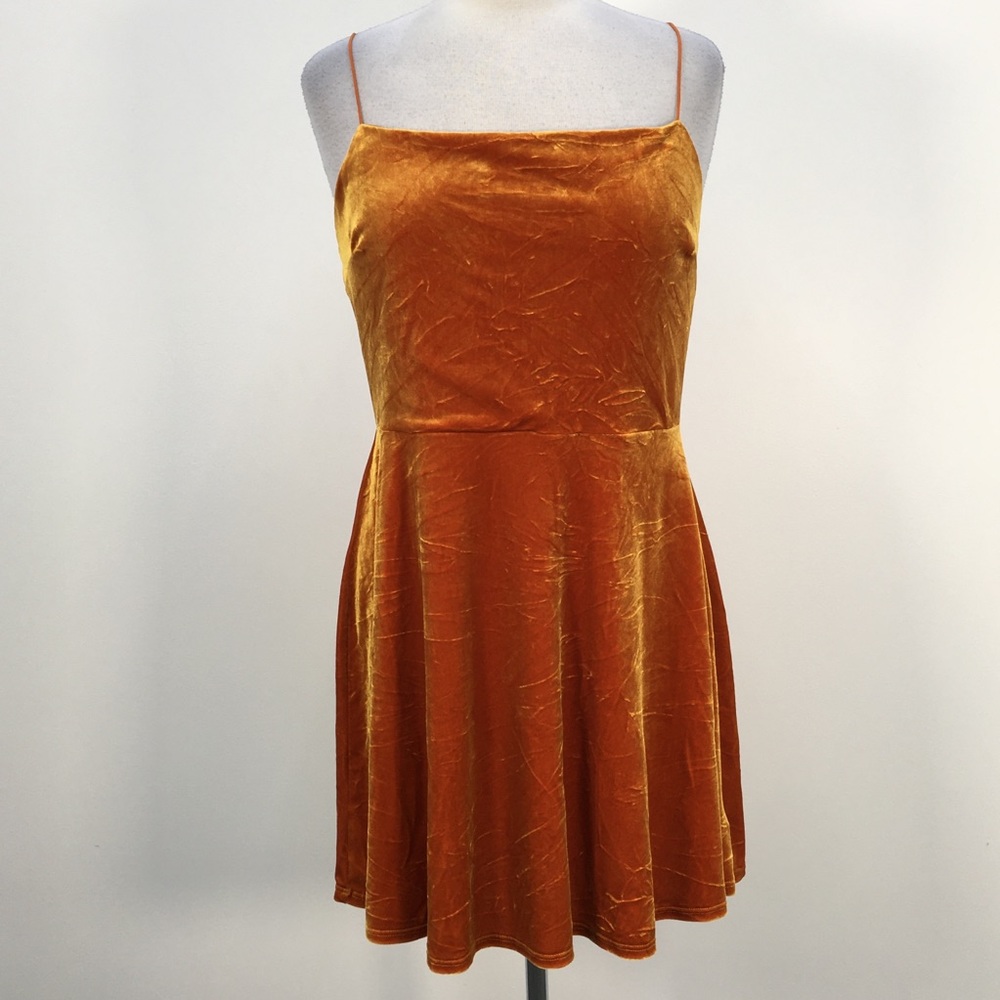 Urban Outfitters Orange & Yellow Color Shifting Velvet Mini Skater Dress